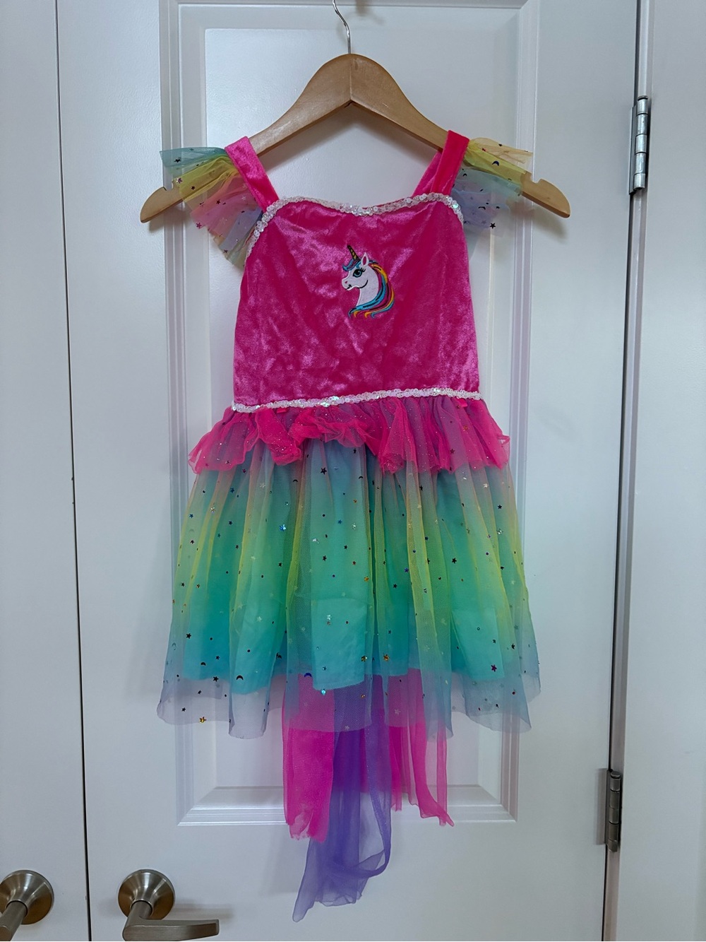 Kids Pink Unicorn Rainbow Velvet Tulle Costume Dress Size 4-5